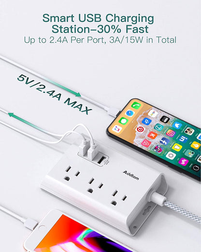 PowerHub Flat Plug Power Strip