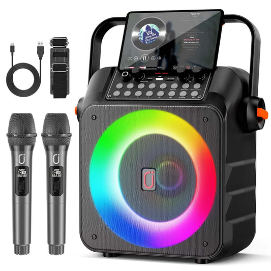 PartyVibe – Karaoke Machine 2 Wireless Mics & LED Lights